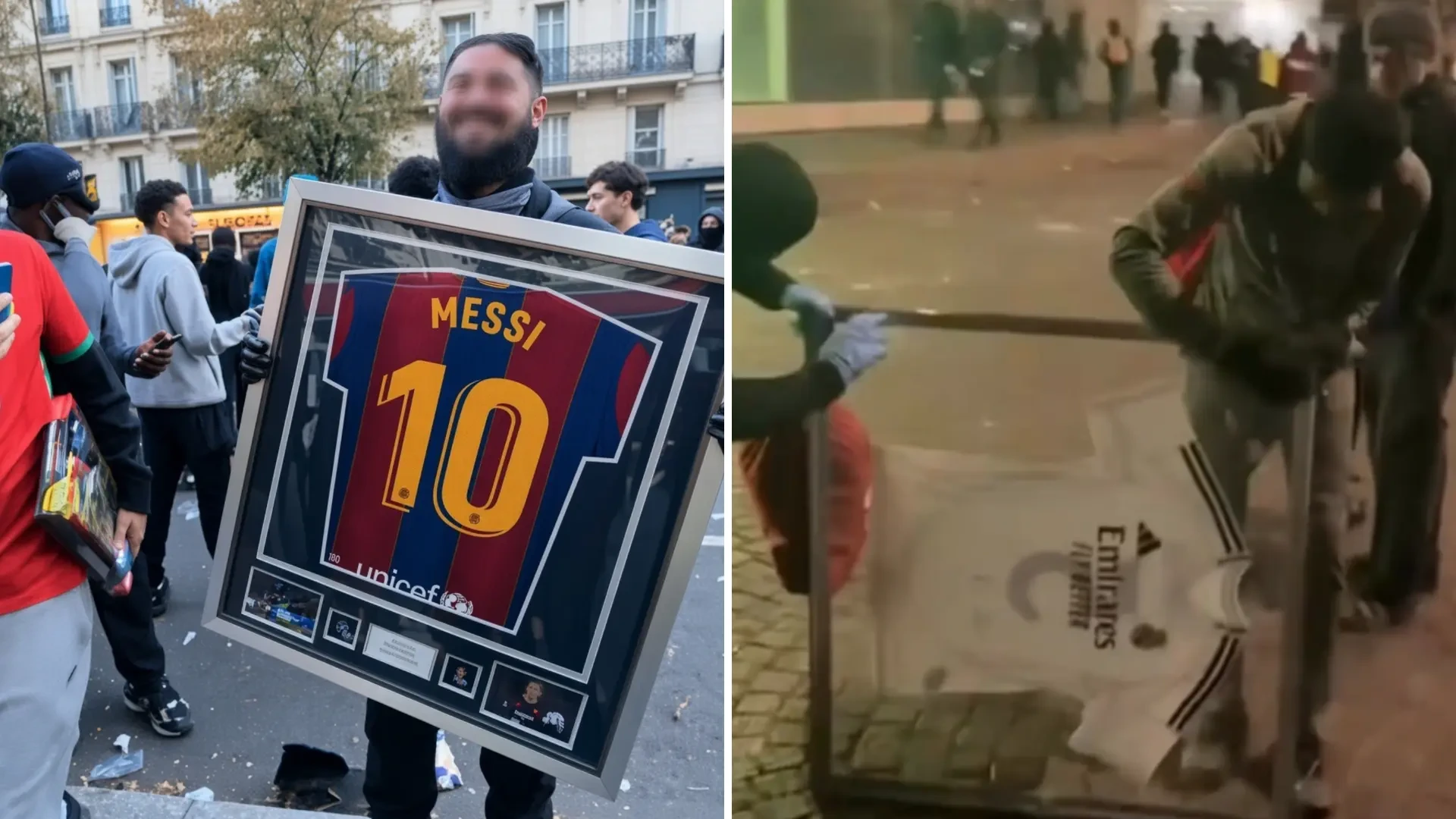 Messi y Zidane, 'protagonistas' en los saqueos durante los disturbios en París: roban sus camisetas históricas de Barça y Real Madrid