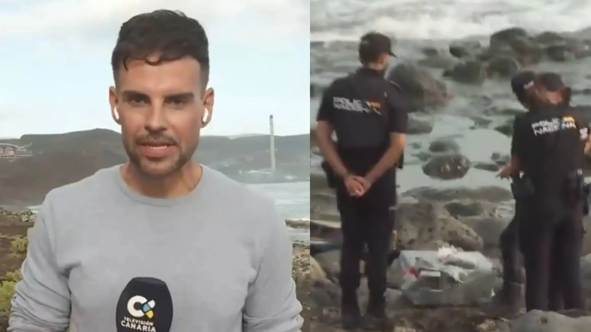 Un equipo de televisión encuentra un fardo de droga que llegó a la playa arrastrado por el agua