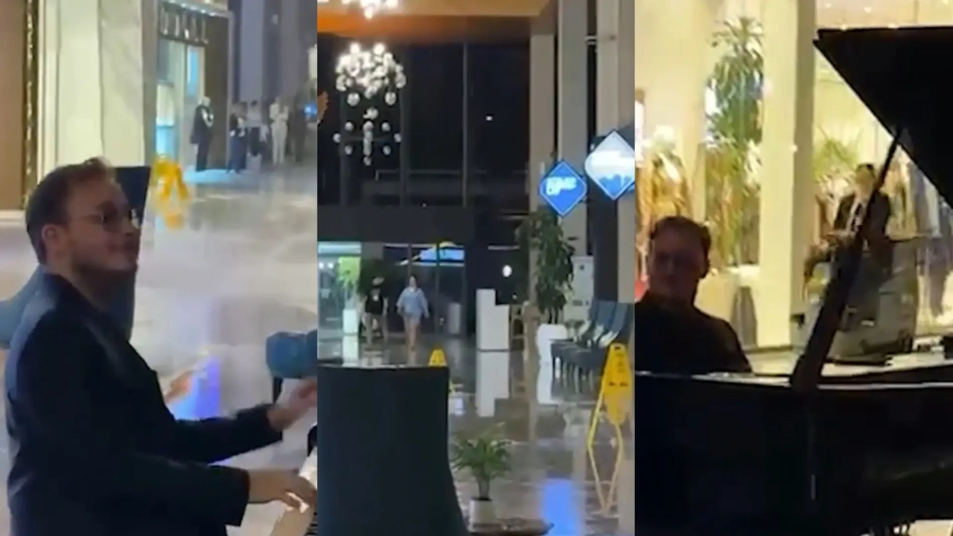 Un pianista recrea la escena más dramática de 'Titanic' mientras un hotel se inunda