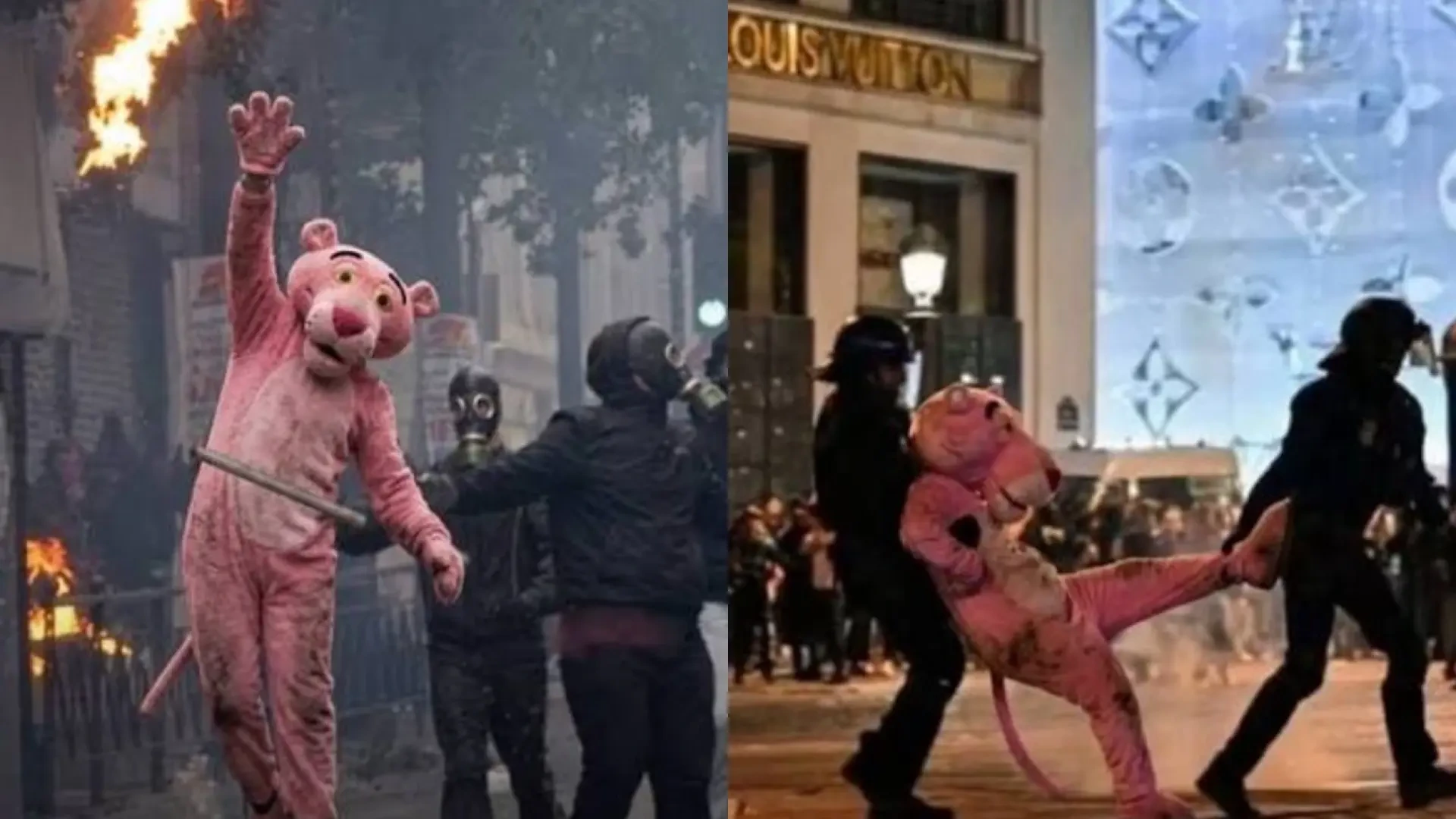 La Pantera Rosa que supuestamente participaba en las protestas de París resultó ser todo un engaño