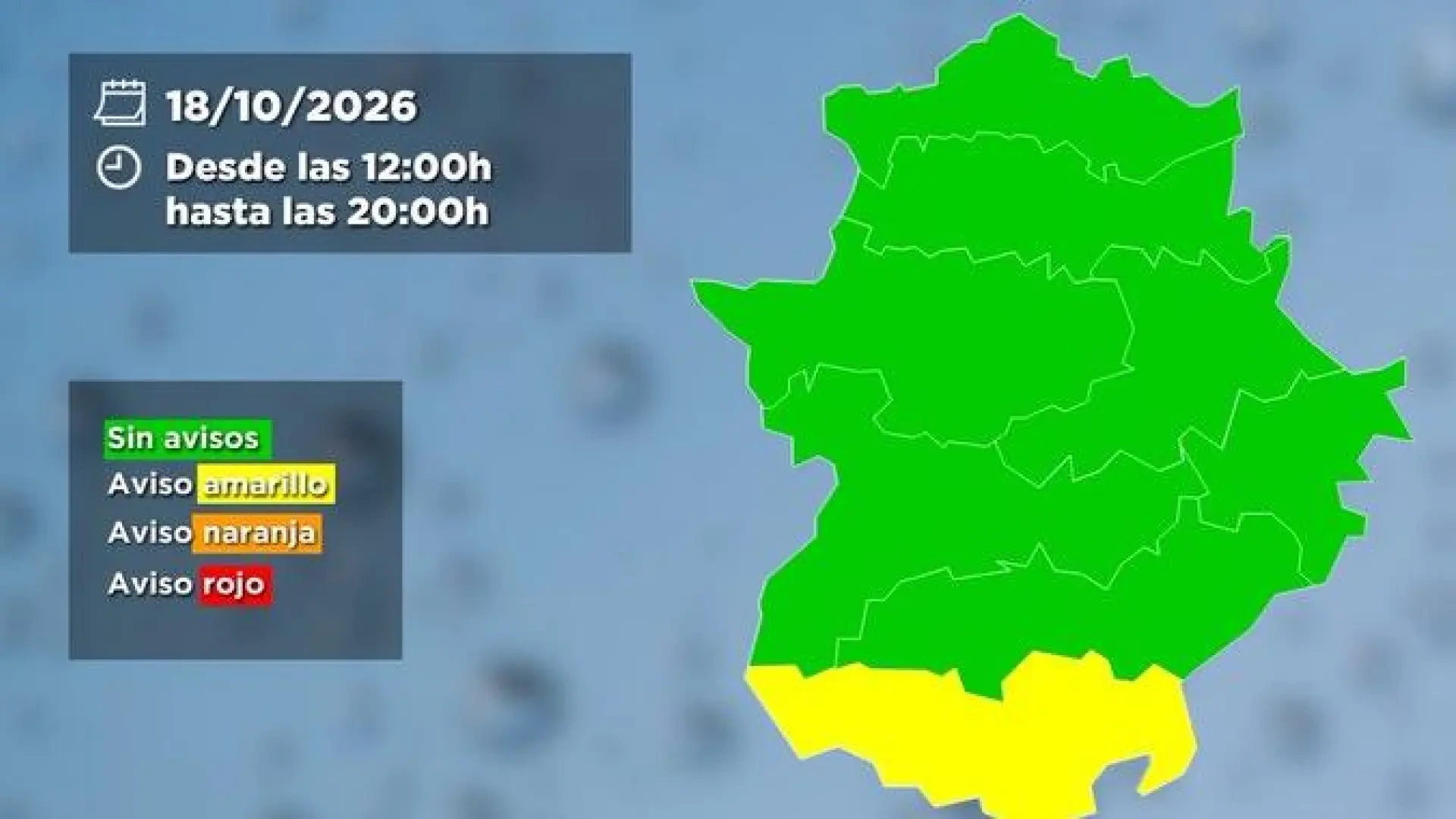 Las zonas en alerta por lluvias y tormentas en Extremadura este domingo: hasta 20 litros por metro cuadrado en una hora