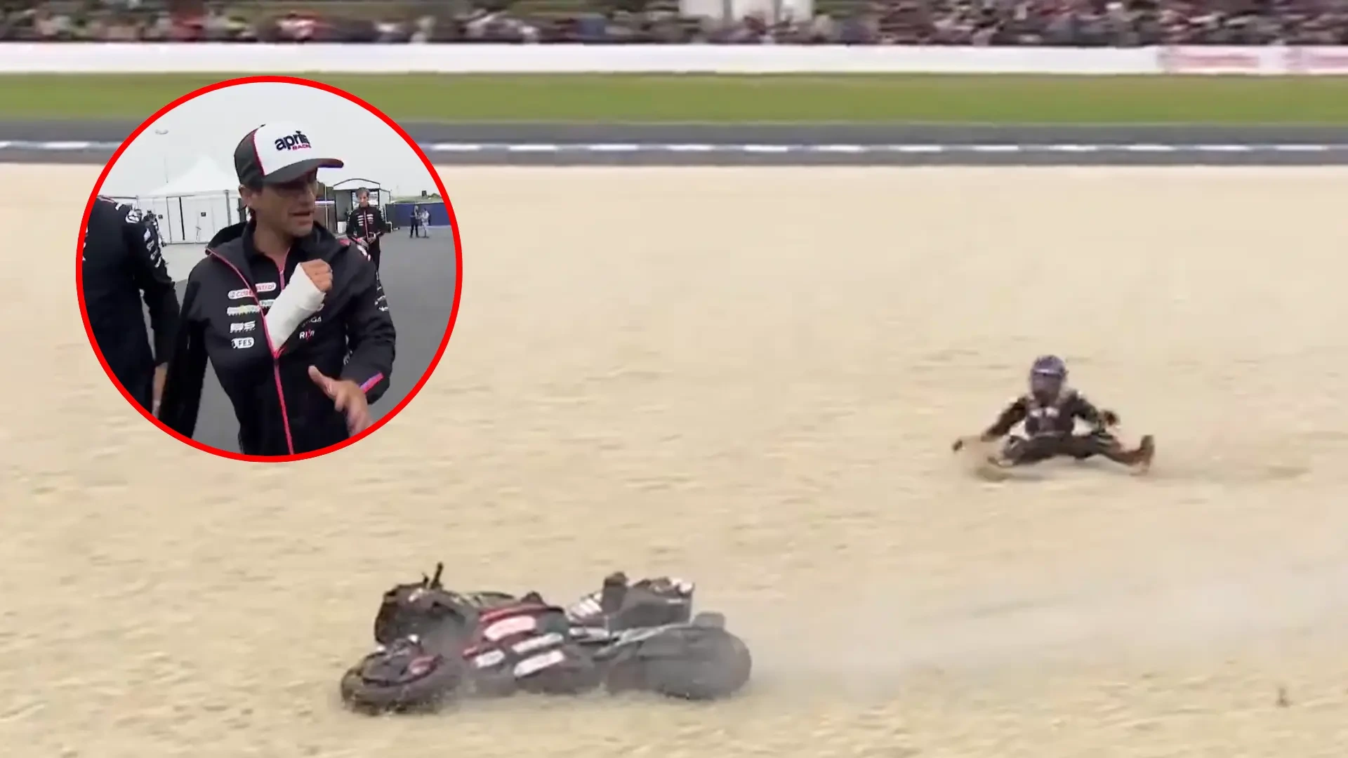Duro golpe para Jorge Martín en plena lucha por el Mundial de MotoGP con Marc Márquez: sufre una fuerte caída y se fractura el radio